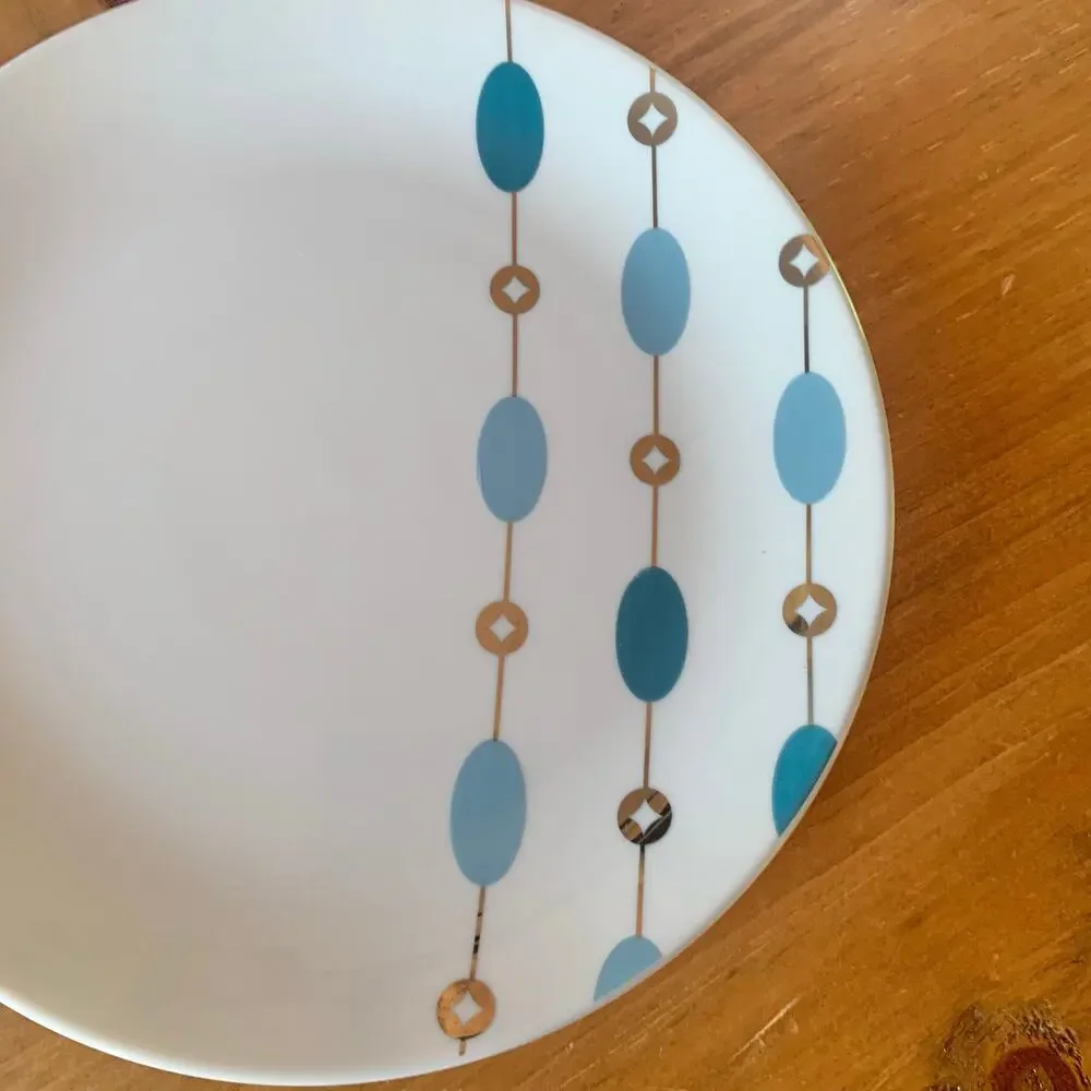 Pier 1 Beaded Garland Plates Salad Dessert Set of 4 Blue Silver 7 5/8